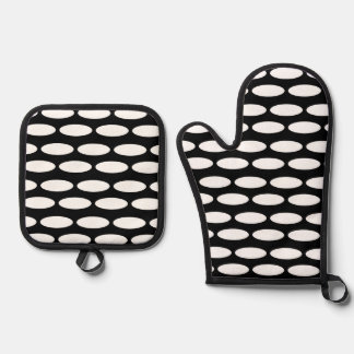 Modernes Schwarz-Weiß-Muster Oven Mitt & Pot Hol Ofenhandschuh & Topflappen-Set