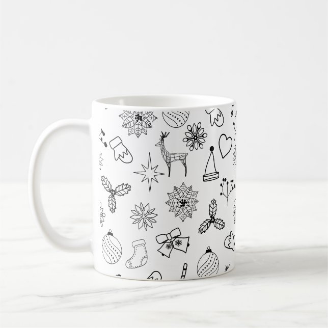 Modernes Schwarz-Weiß-Niedliches Weihnachtsmuster Kaffeetasse (Links)