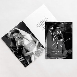 Modernes Schwarz-Weiß-Overlay Hochzeit von Fotos Dankeskarte