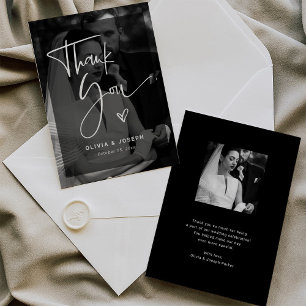 Modernes Schwarz-Weiß-Overlay Hochzeit von Fotos Dankeskarte