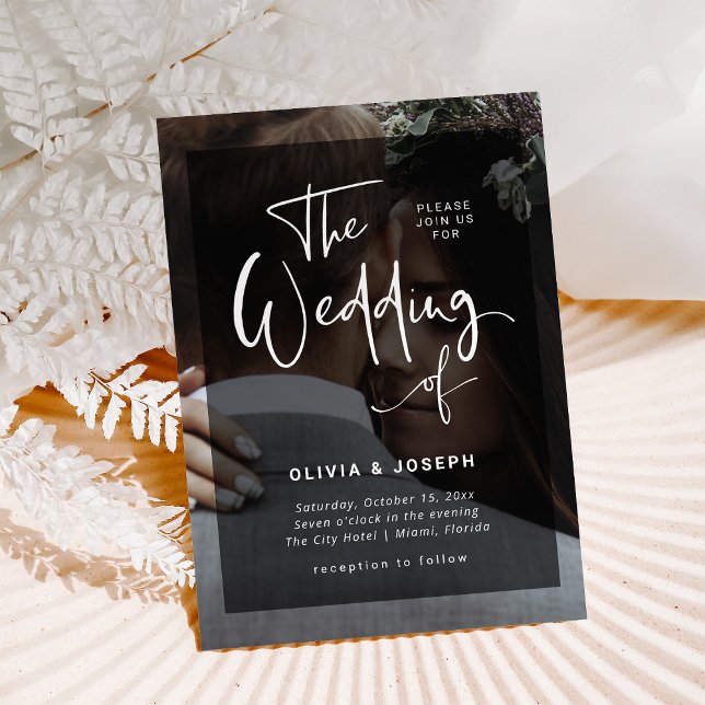 Modernes Schwarz-Weiß-Overlay | Hochzeit von Fotos Einladung (Von Creator hochgeladen)
