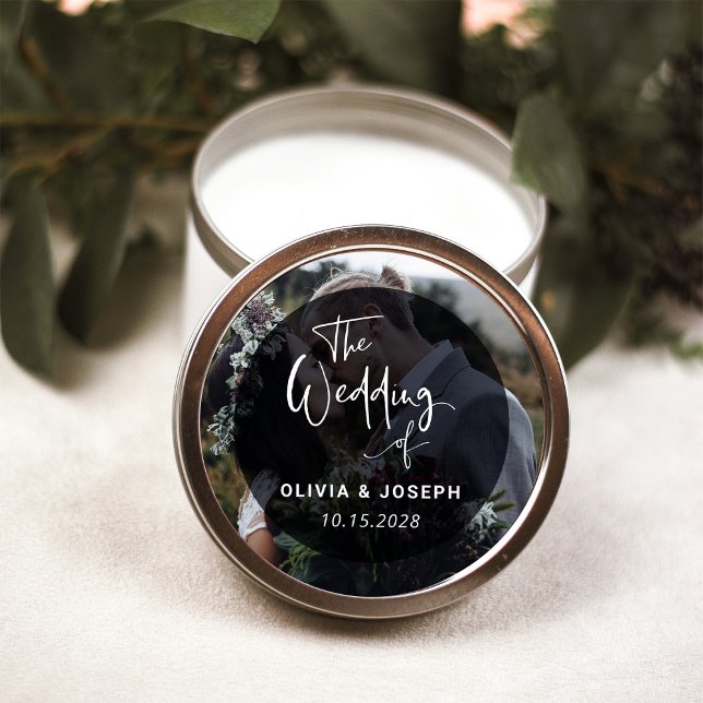 Modernes Schwarz-Weiß-Overlay | Hochzeit von Fotos Runder Aufkleber (Von Creator hochgeladen)