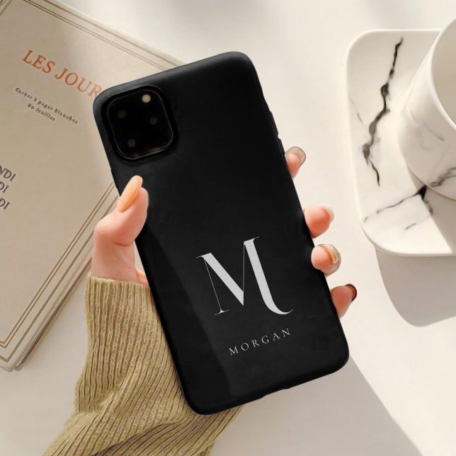 Modernes Schwarz/Weiß-Personalisiertes Monogramm Case-Mate iPhone Hülle (Von Creator hochgeladen)
