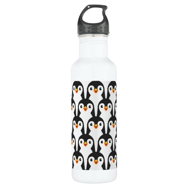 Modernes Schwarz-Weiß-Pinguin-Muster Edelstahlflasche (Vorderseite)