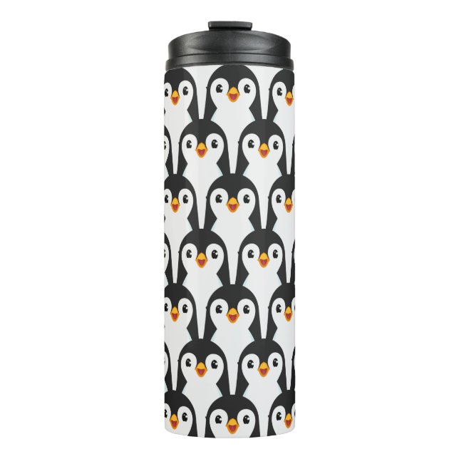 Modernes Schwarz-Weiß-Pinguin-Muster Thermosbecher (Vorderseite)