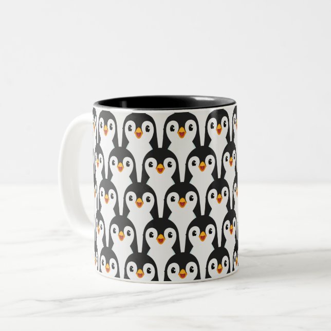 Modernes Schwarz-Weiß-Pinguin-Muster Zweifarbige Tasse (Vorderseite Links)
