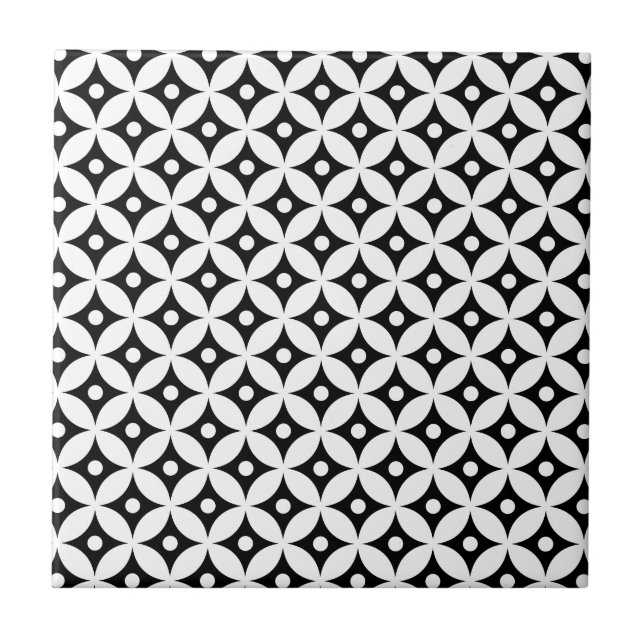 Modernes Schwarz-Weiß-Polka-Punktmuster Fliese (Vorderseite)