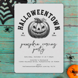Modernes Schwarz-Weiß-Pumpkin-Halloween-Party Einladung
