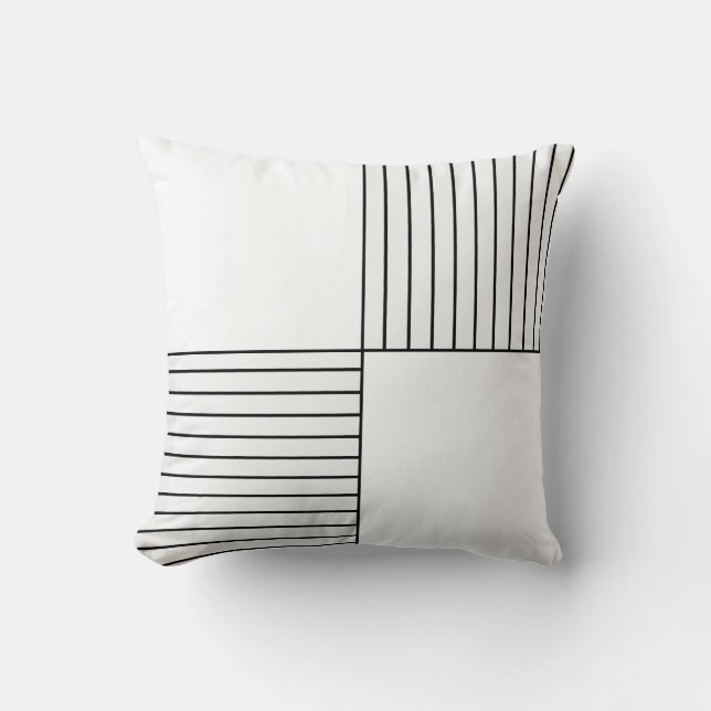 Modernes Schwarz-Weiß-Quadrate-Drehkissen Kissen (Vorderseite)