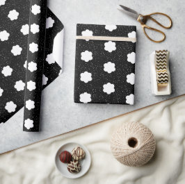 modernes Schwarz-Weiß-Retro-Blumenmuster Geschenkpapier