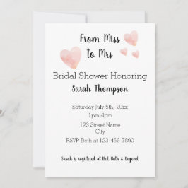 Modernes Schwarz-Weiß-Rosa-Herz-Brautparty Einladung