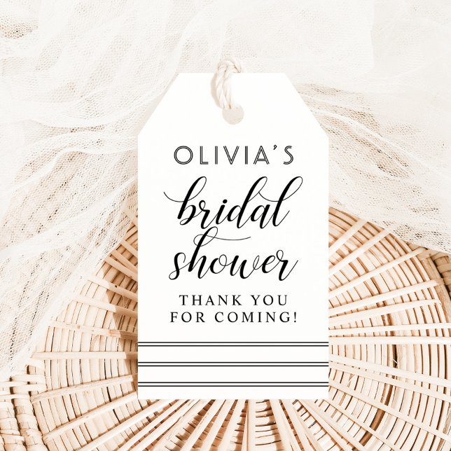 Modernes Schwarz-Weiß-Script-Brautparty Geschenkanhänger (Von Creator hochgeladen)