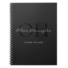 Modernes Schwarz-Weiß-Script-Monogramm Notizblock