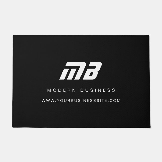 Modernes Schwarz-weiß-Sporty-Minimal-Monogramm Fußmatte (Vorderseite)