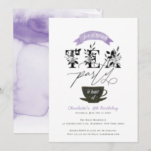 Modernes Schwarz-Weiß-Tee Party Lila Einladung