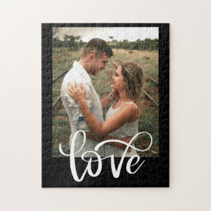 Modernes Schwarz-Weiß-Typografie-Foto Valentine Puzzle