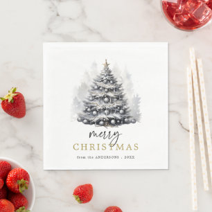 Modernes Schwarz-Weiß-Weihnachtsbaum-Party Serviette