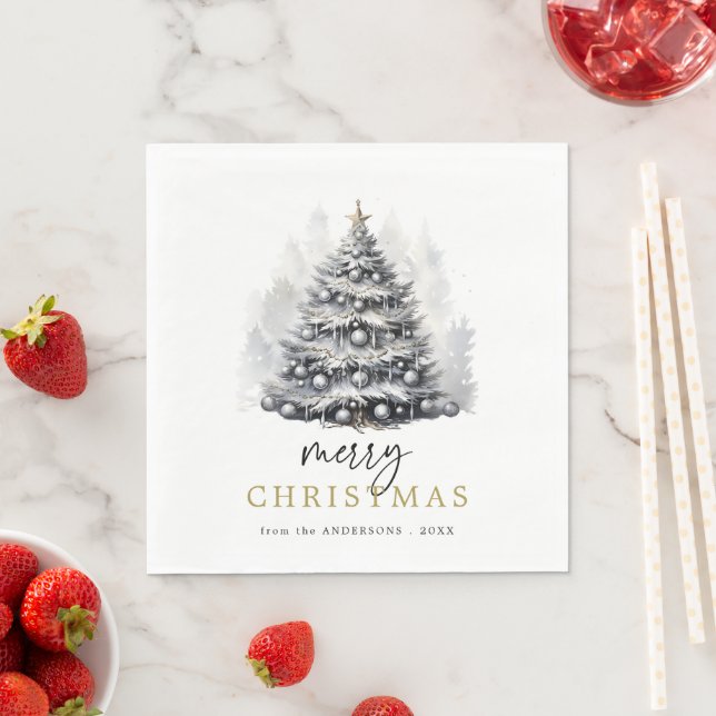 Modernes Schwarz-Weiß-Weihnachtsbaum-Party Serviette (Beispiel)