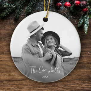 Modernes Schwarz-Weiß-Weihnachtsgeschenk-Foto Keramik Ornament