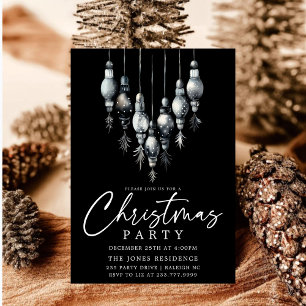 Modernes Schwarz-Weiß-Weihnachtsschmuck-Party Einladung