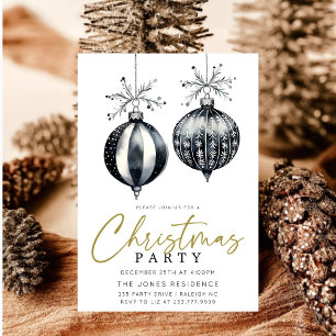 Modernes Schwarz-Weiß-Weihnachtsschmuck-Party Einladung