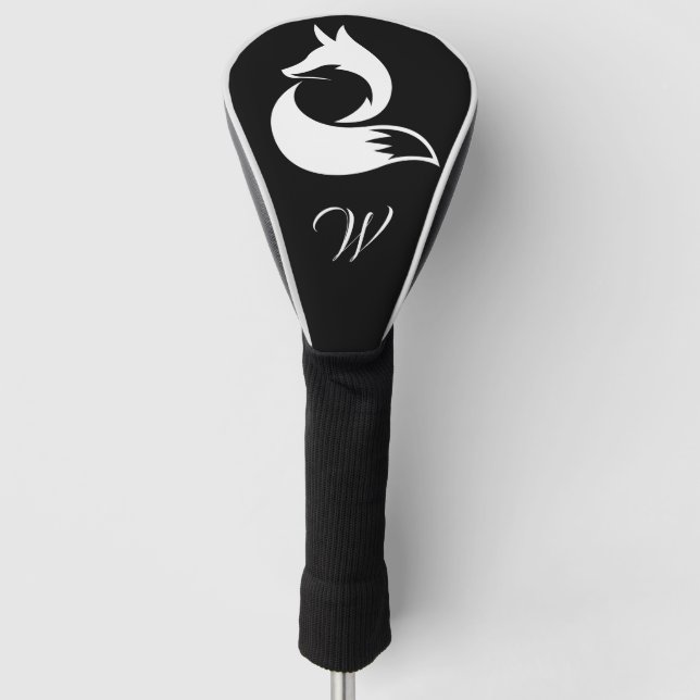 Modernes Schwarz-Weiß-Wildfox-Monogramm Golf Headcover (Vorderseite)