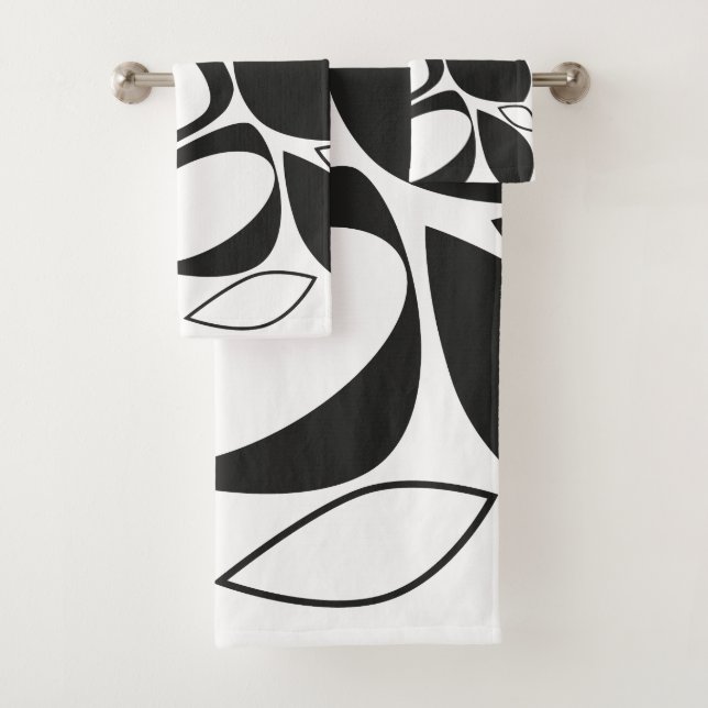 Modernes Schwarz-weißes Abstraktes Design Badhandtuch Set (Insitu)