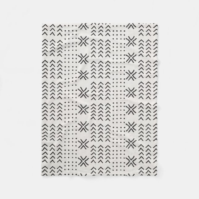 Modernes, Schwarz-weißes afrikanisches Muster Fleecedecke (Vorderseite)