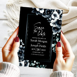 Modernes Schwarz-weißes Blumenmotiv Save the Date Einladung