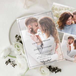 Modernes Schwarz-weißes Botanisches Drehbuch Vellu Einladung