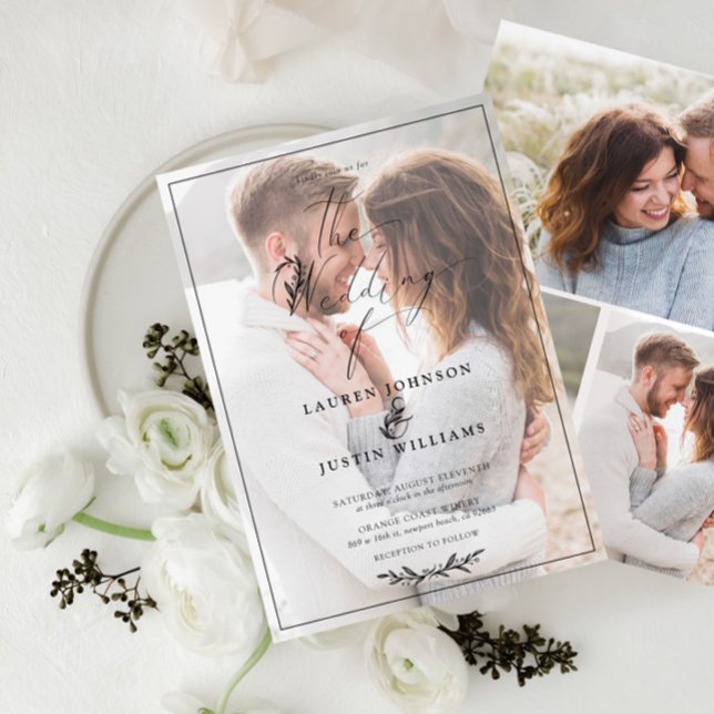 Modernes Schwarz-weißes Botanisches Drehbuch Vellu Einladung (Von Creator hochgeladen)