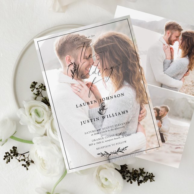 Modernes Schwarz-weißes Botanisches Script Vellum  Einladung (Von Creator hochgeladen)