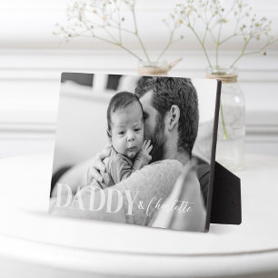 Modernes Schwarz-weißes Foto Daddy & Baby Name Fotoplatte