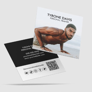 Modernes Schwarz-weißes Foto Qr Code Social Media  Quadratische Visitenkarte