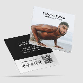 Modernes Schwarz-weißes Foto Qr Code Social Media  Quadratische Visitenkarte