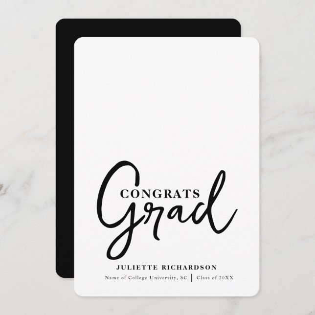 Modernes Schwarz-weißes Foto Uni-Abschluß Party Einladung (Vorne/Hinten)