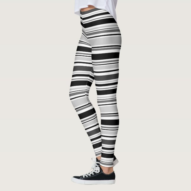 Modernes Schwarz-weißes graues Streifen-Muster Leggings (Links)