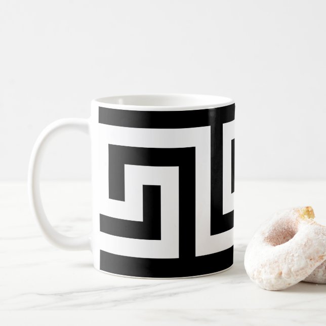 Modernes Schwarz-weißes griechisches Elegant Kaffeetasse (Mit Donut)