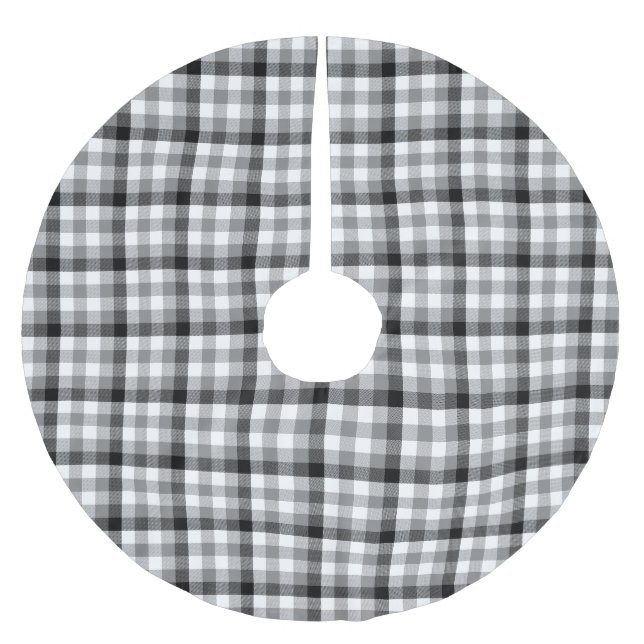 Modernes Schwarz-weißes kariertes Gingham-Grafikmu Polyester Weihnachtsbaumdecke (Vorderseite)
