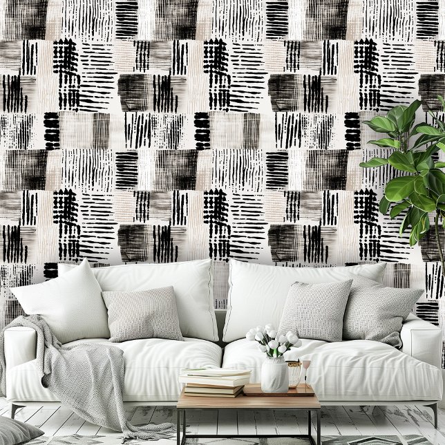 Modernes Schwarz-weißes, kreuzgehacktes Muster Tapete (Modern Black White Cross Hatched Pattern Wallpaper)