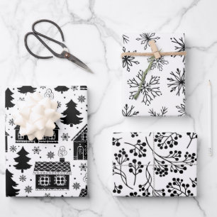 Modernes Schwarz-weißes Lebkuchenhaus Weihnachten Geschenkpapier Set