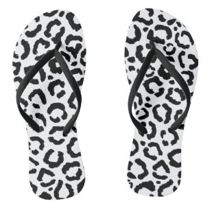 Modernes Schwarz-weißes Leopard-Muster für Tierdru Flip Flops