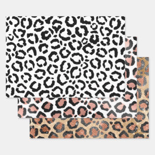 Modernes Schwarz-weißes Leopard-Muster für Tierdru Geschenkpapier Set