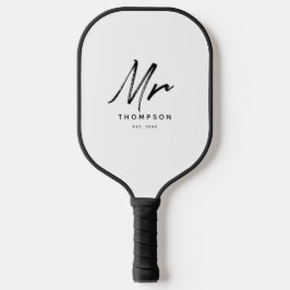Modernes Schwarz-weißes Minimalistisches Skript Pickleball Schläger