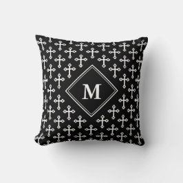 Modernes Schwarz-weißes Monochrome CROSS Monogramm Kissen