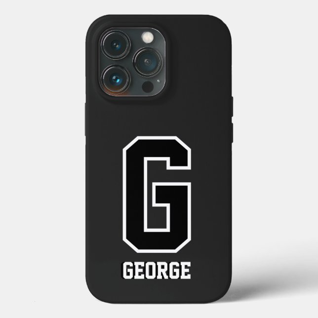 Modernes Schwarz-weißes Personalisiertes Monogramm Case-Mate iPhone Hülle (Rückseite)