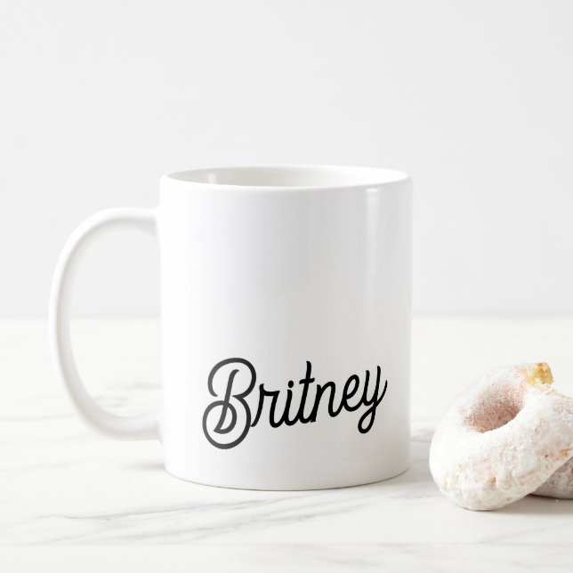 Modernes Schwarz-weißes Personalisiertes Monogramm Kaffeetasse (Mit Donut)