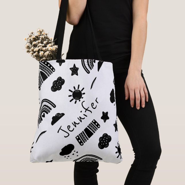 Modernes Schwarz-weißes Regenbogen Trendname Monog (Von Nahem)