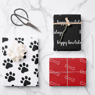 Modernes Schwarz-weißes Roter Hund Themenurlaub Geschenkpapier Set