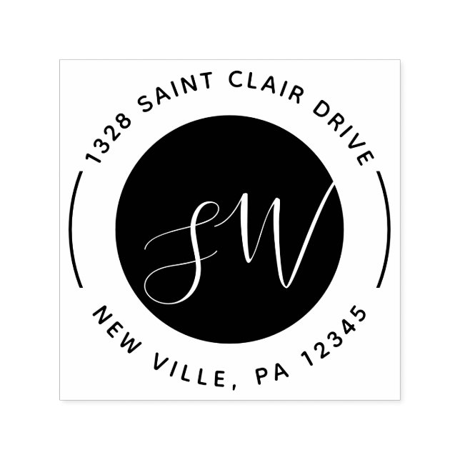 Modernes Schwarz-weißes Rundschreiben Permastempel (Design)